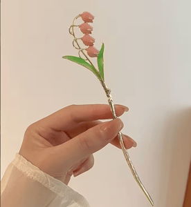 Pembe Lale Figürlü Japon Topuz Çubuğu