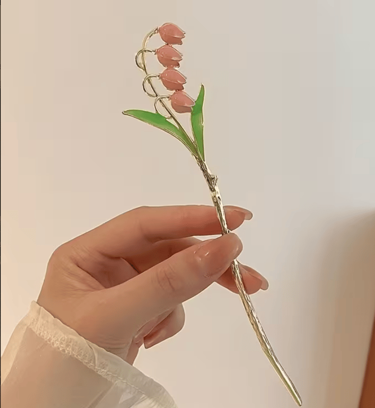 Pembe Lale Figürlü Japon Topuz Çubuğu